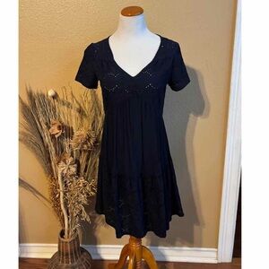 Boho Navy Blue Eyelet Dress Size Small